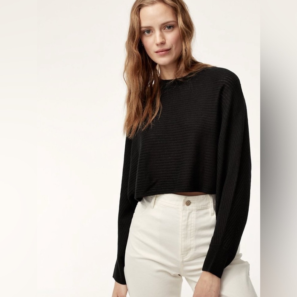 Aritzia Wilfred Free Lolan Crop Sweater Women XS Merino Wool Closet Staple READ